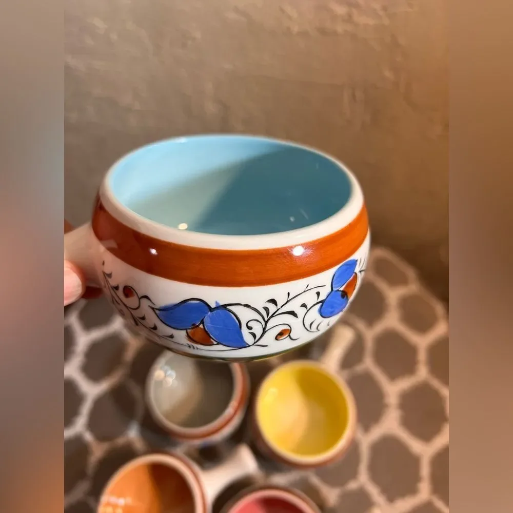 Vintage Japan Colorful Ceramic Soup Bowls 5 Set Ovenproof 3.5 diameter bakeware